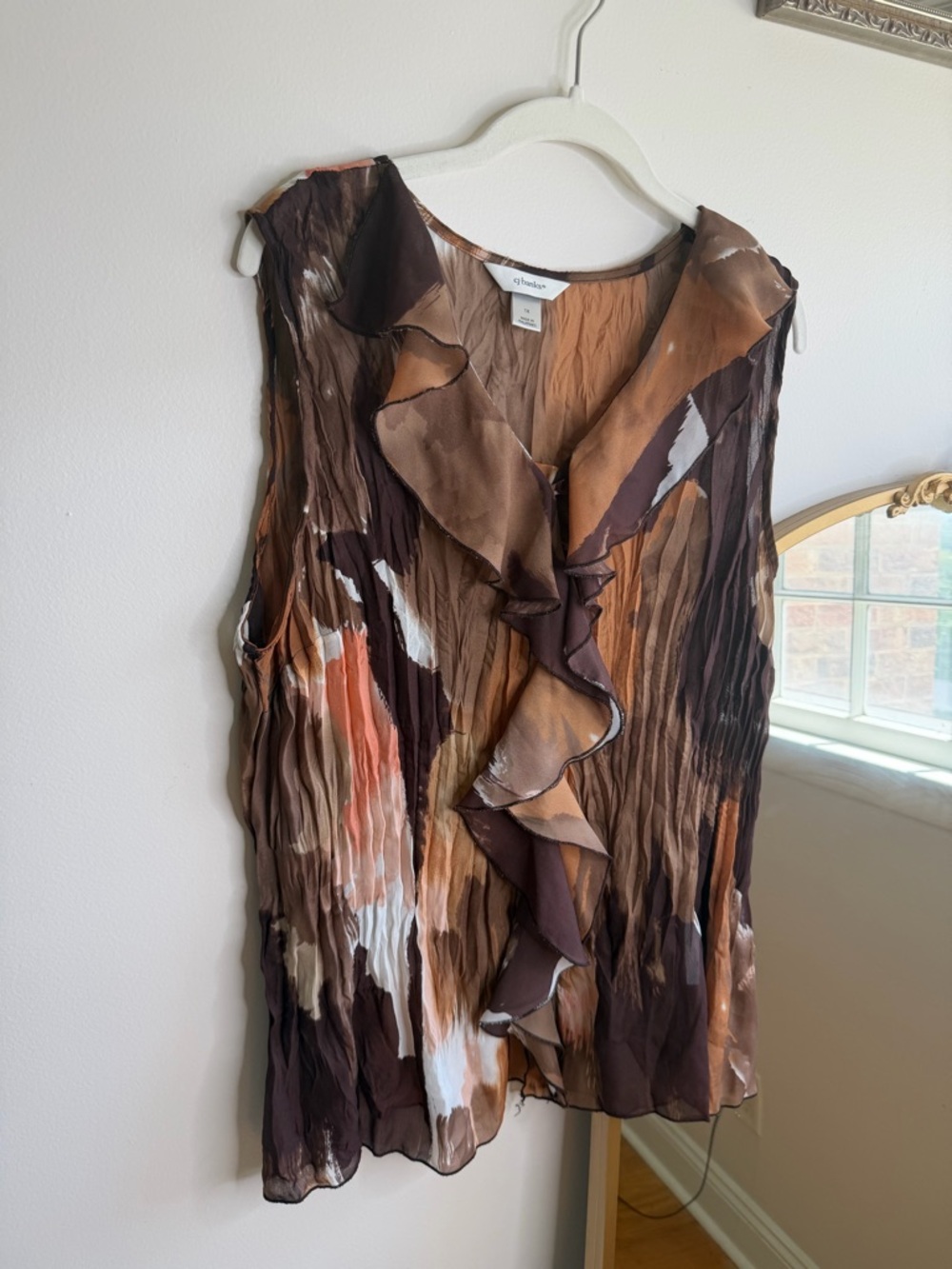 CJ Banks Brown Ruffle Sleeveless Abstract Print Dress